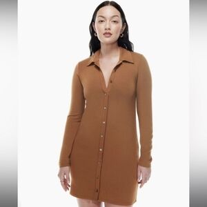 Aritiza Wilfred Epicurean Brown Pose Long Sleeve Mini Dress